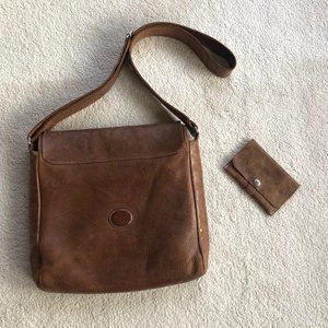 Roots Leather Crossbody Bag w/ Button Snap Wallet